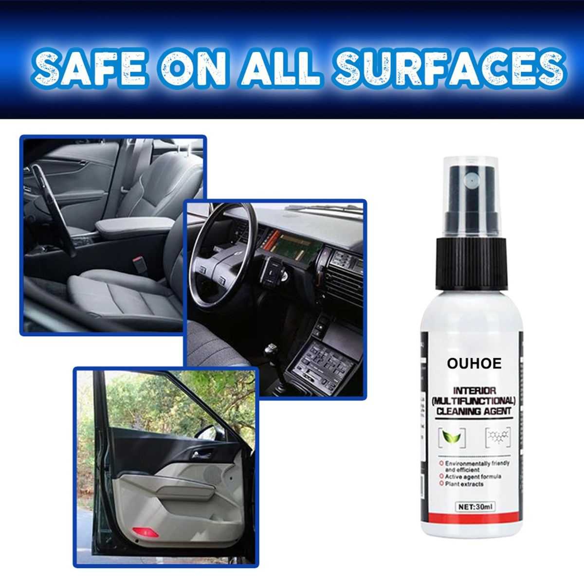 OUHOE 30ml Multifunctional Car Interior Cleaning Agent Automobile Dry Cleaning Detergent