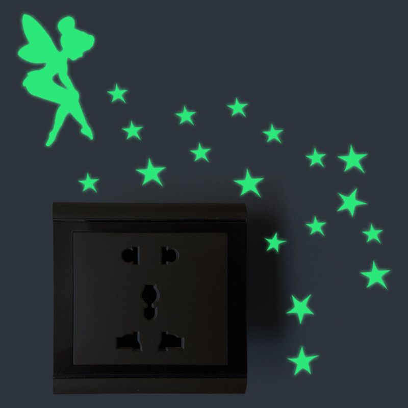 Cartoon Luminous Wall Sticker Girl Star Design Switch Decal-