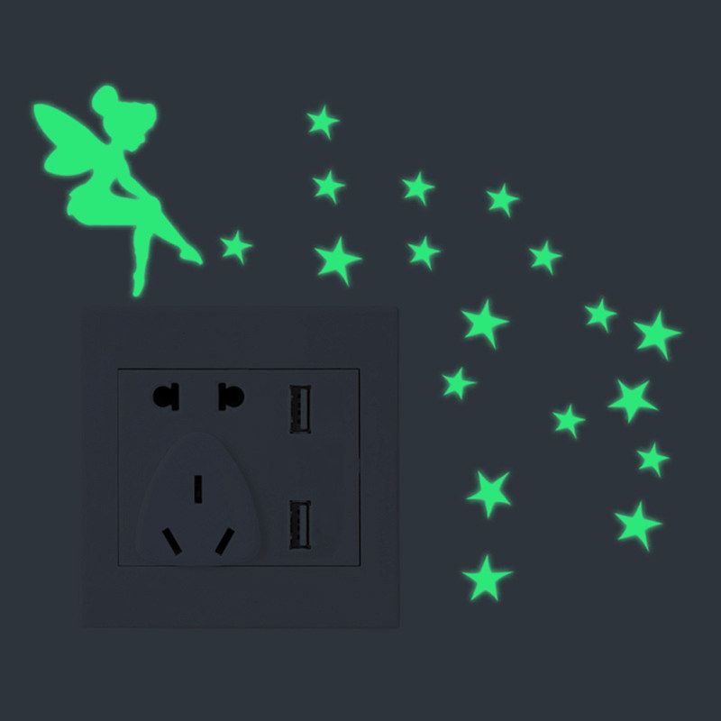 Cartoon Luminous Wall Sticker Girl Star Design Switch Decal-