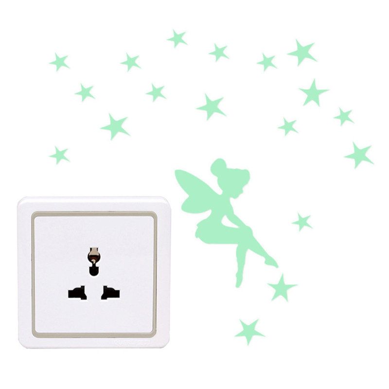 Cartoon Luminous Wall Sticker Girl Star Design Switch Decal-