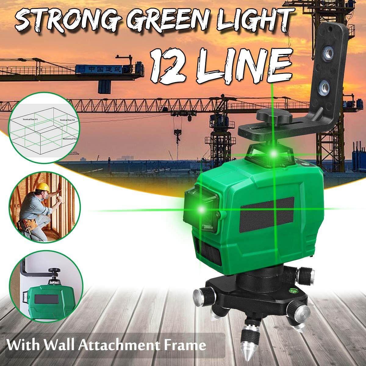 12 Line Strong Green Light 3D Laser Level Measure With Wall Attachment Frame