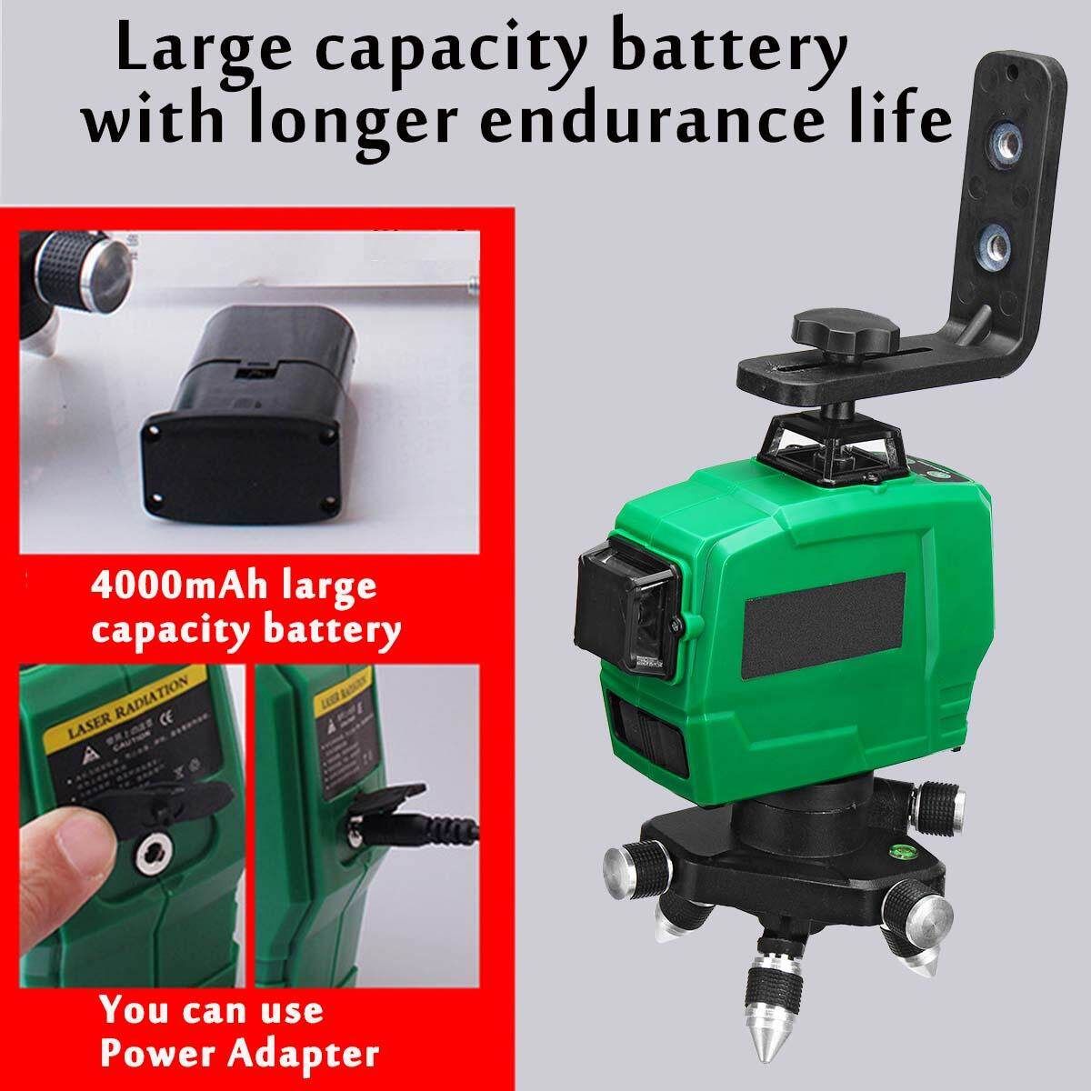 12 Line Strong Green Light 3D Laser Level Measure With Wall Attachment Frame