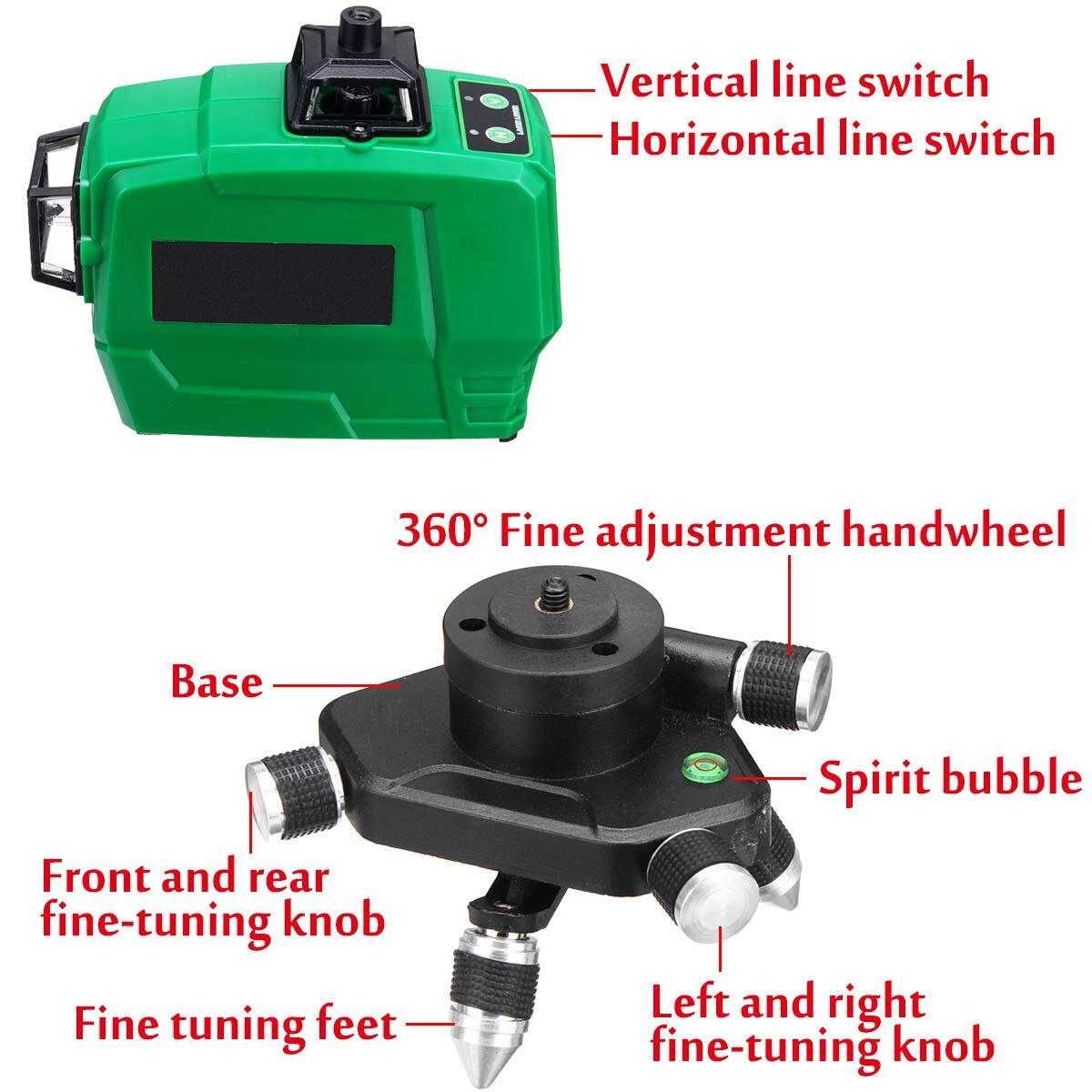 12 Line Strong Green Light 3D Laser Level Measure With Wall Attachment Frame