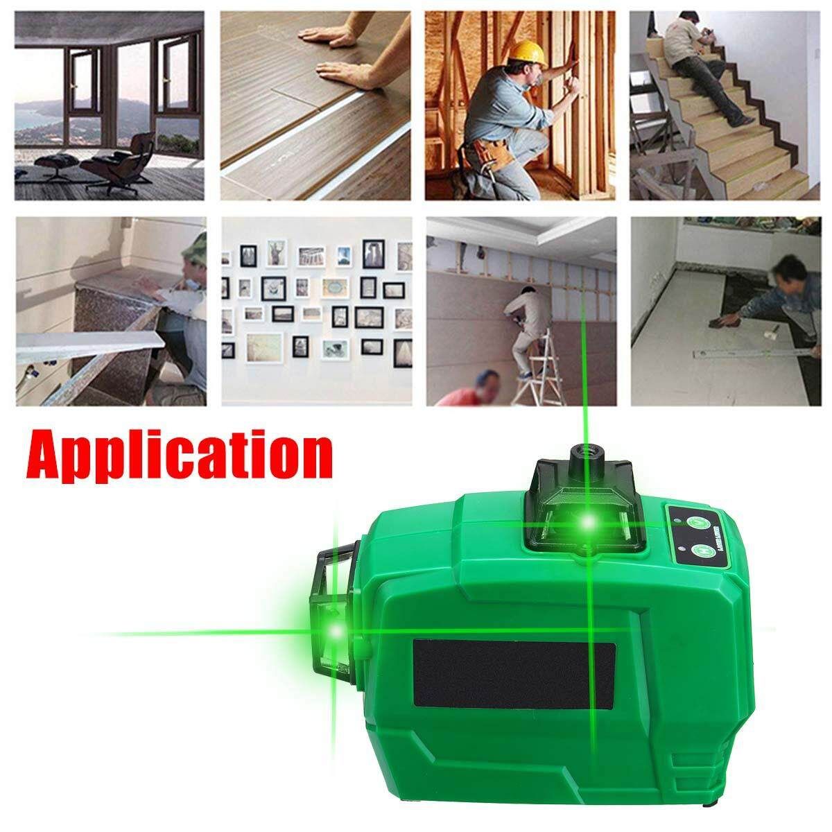 12 Line Strong Green Light 3D Laser Level Measure With Wall Attachment Frame