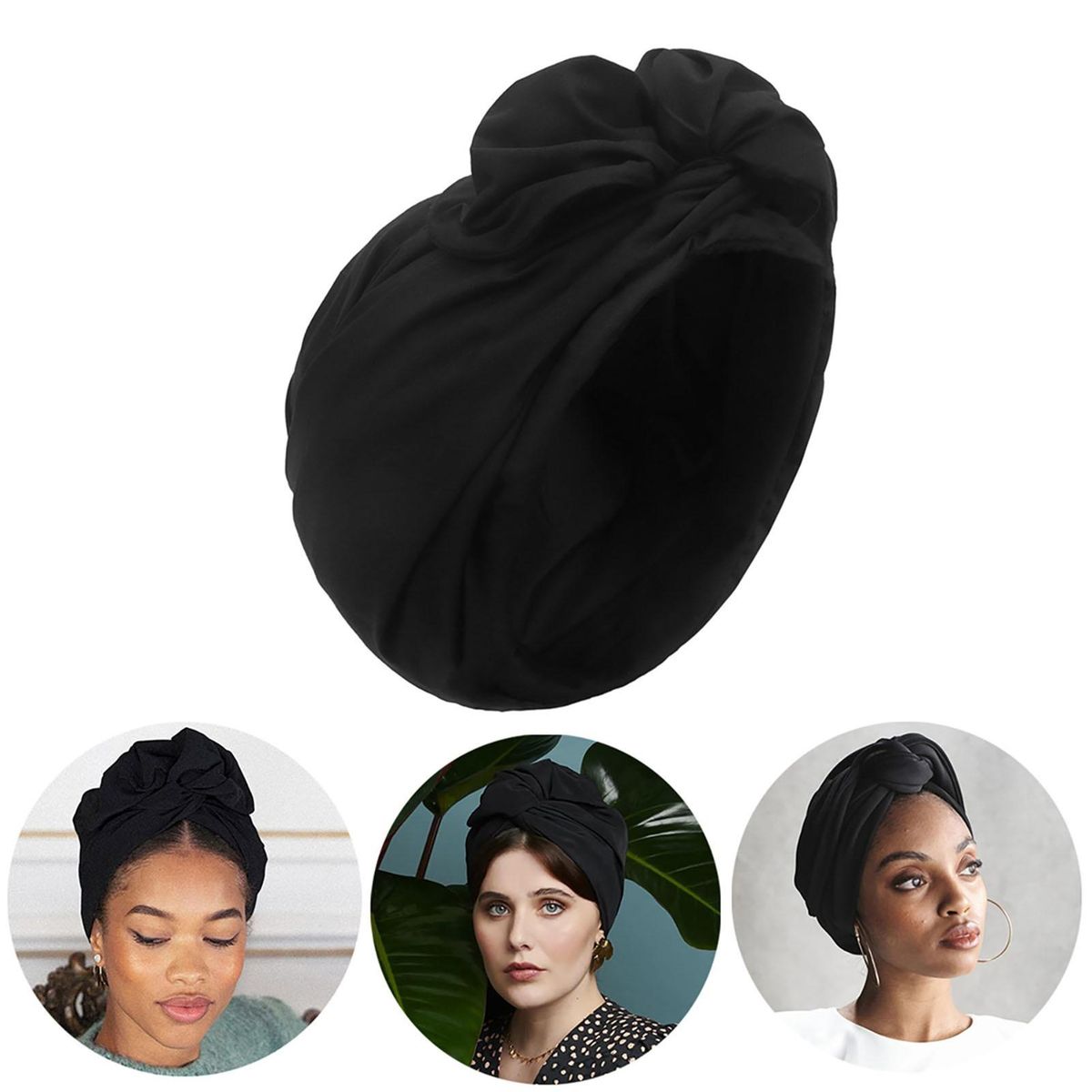 Ladies Headscarf Retro Style Womens Headwrap Soft for Short Black