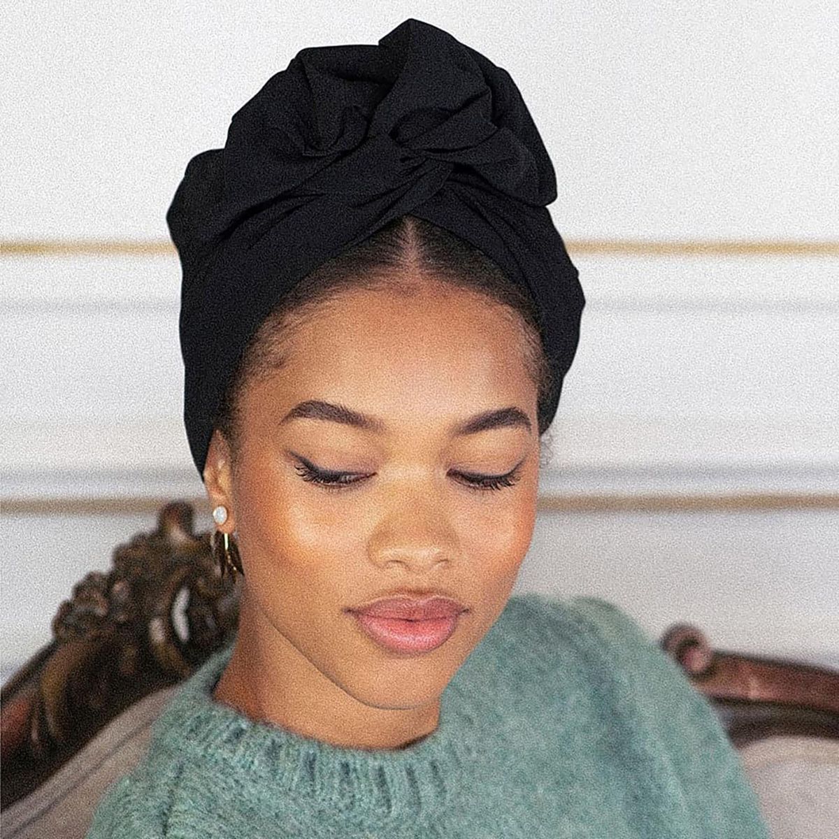 Ladies Headscarf Retro Style Womens Headwrap Soft for Short Black