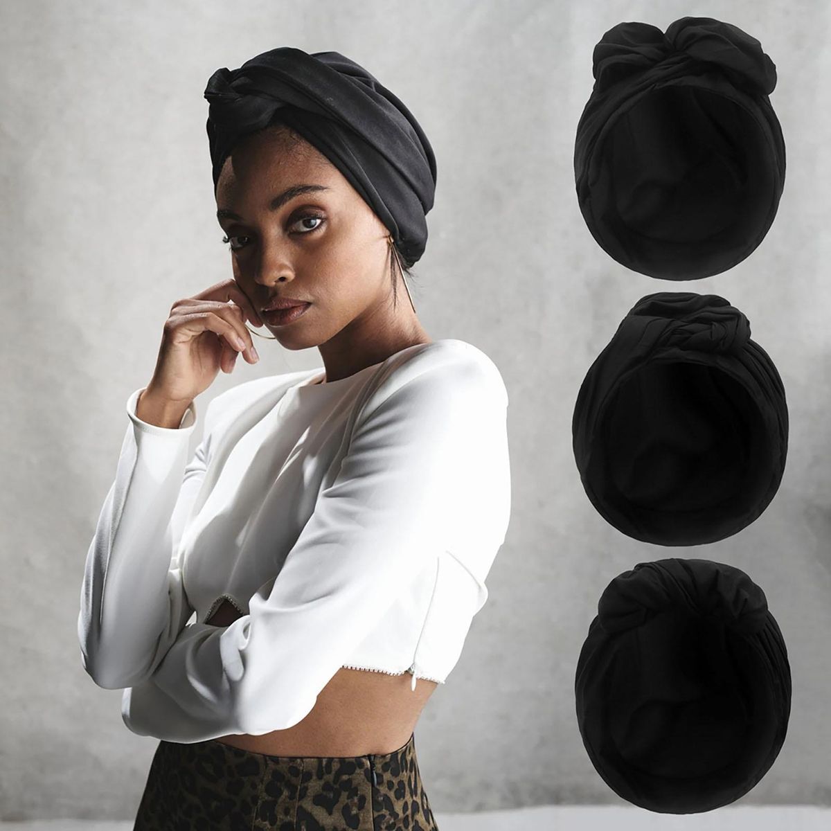 Ladies Headscarf Retro Style Womens Headwrap Soft for Short Black