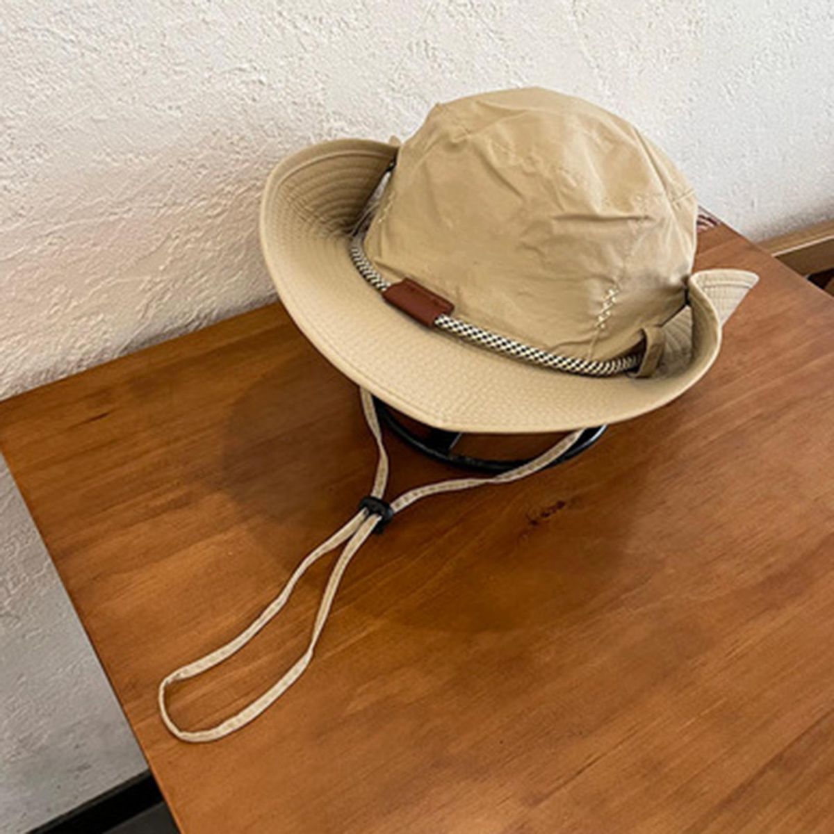 Sun Hat Japanese Style Wide Brim Drawstring Fishing Hat Beige