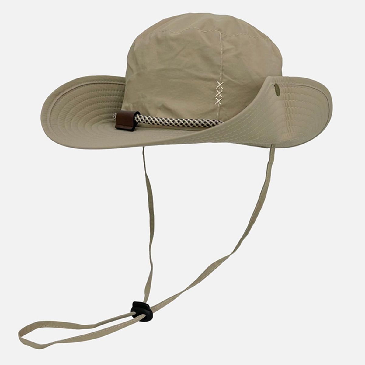 Sun Hat Japanese Style Wide Brim Drawstring Fishing Hat Beige