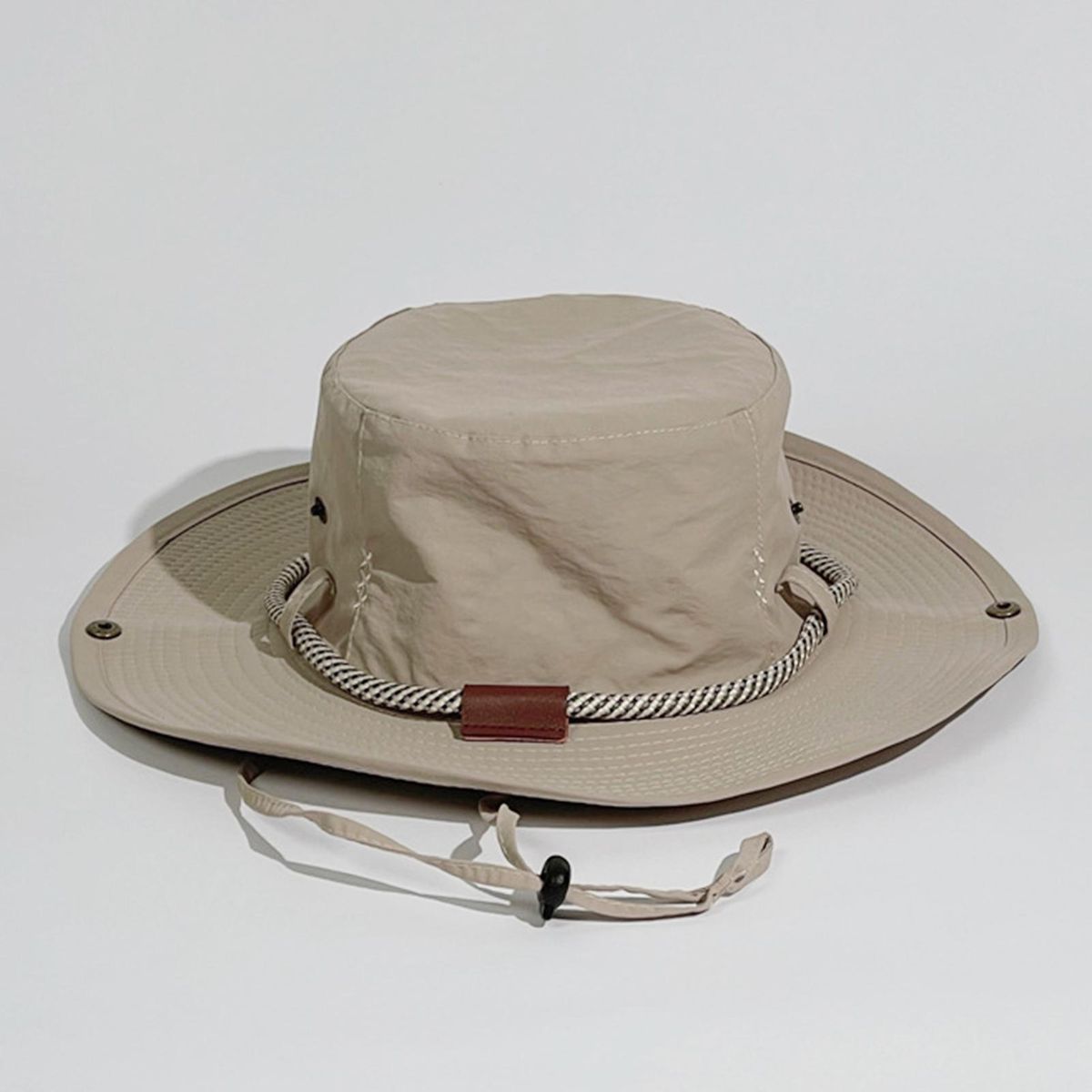 Sun Hat Japanese Style Wide Brim Drawstring Fishing Hat Beige