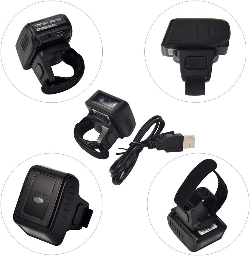 R100 Ring Bluetooth Barcode Scanner,Wearable Mini Wireless 1D Bar Code Scanners,Micro Portable Barcode Reader For Store,Supermarket And Warehouse, Supports Windows, Linux And Mac OS System
