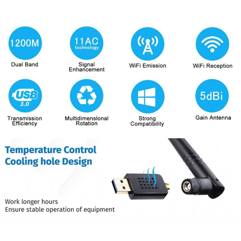 1200Mbps USB Network Adapter 2.4G 5.8G Usb3. 0 Dual Band