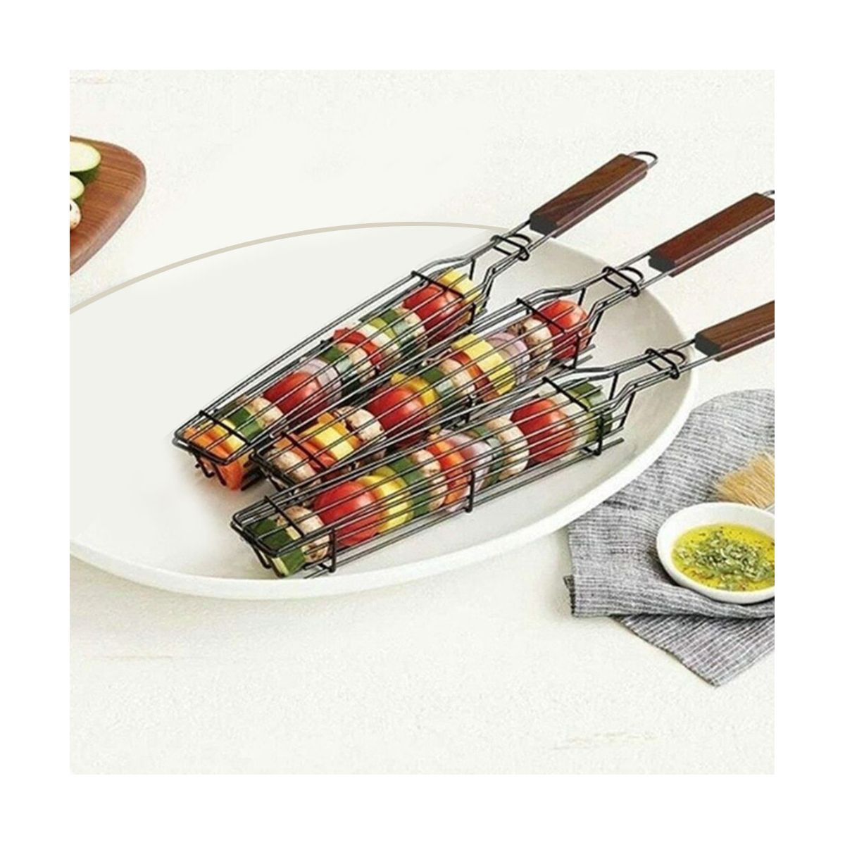 3Pcs BBQ Grilling Basket Stainless Steel Barbecue Grill Basket Tools Grill Mesh for Fish Vegetable Steak BBQ Tools