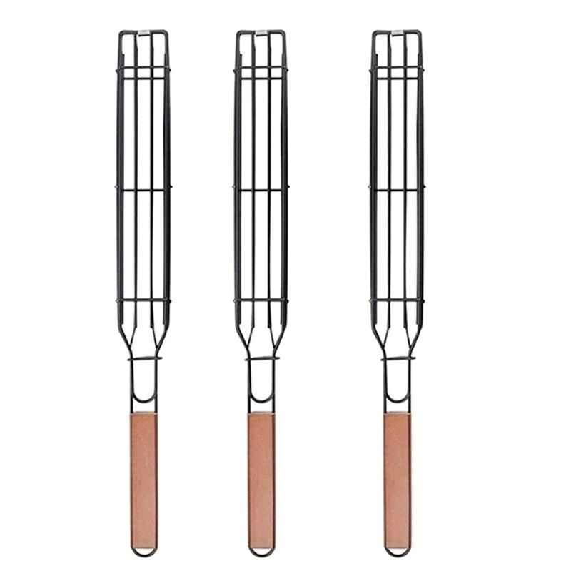 3Pcs BBQ Grilling Basket Stainless Steel Barbecue Grill Basket Tools Grill Mesh for Fish Vegetable Steak BBQ Tools