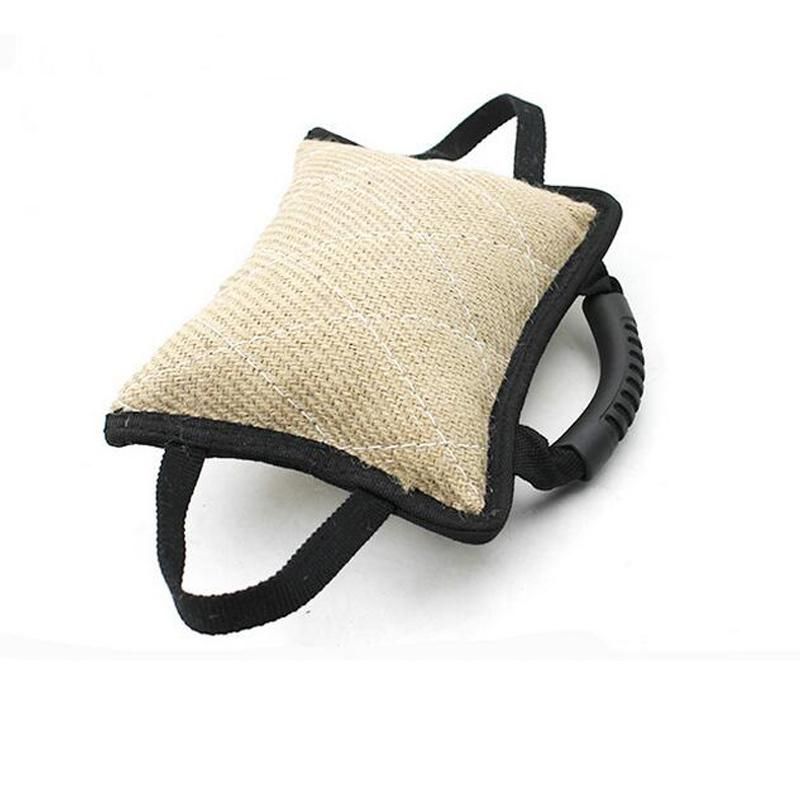 Durable Dog Training Bite Tug Toy with 3 Handles Jute Linen