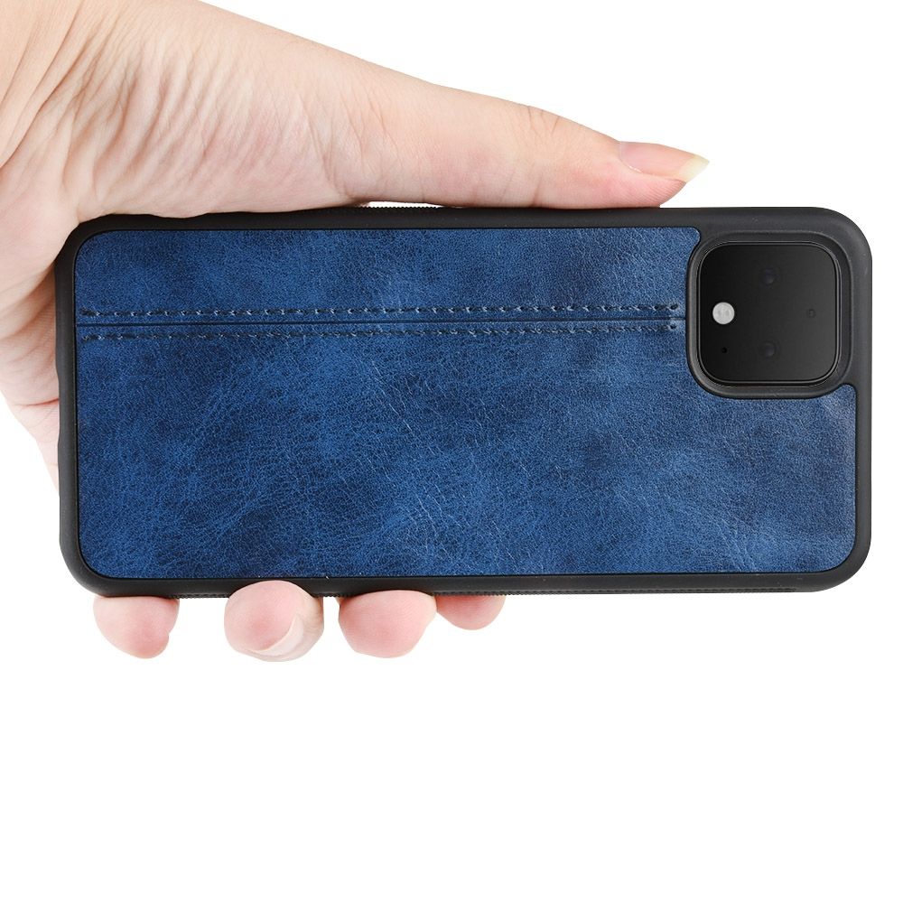 For Google Pixel 4 XL Shockproof Sewing Cow Pattern Skin PC + PU + TPU Case(Blue)