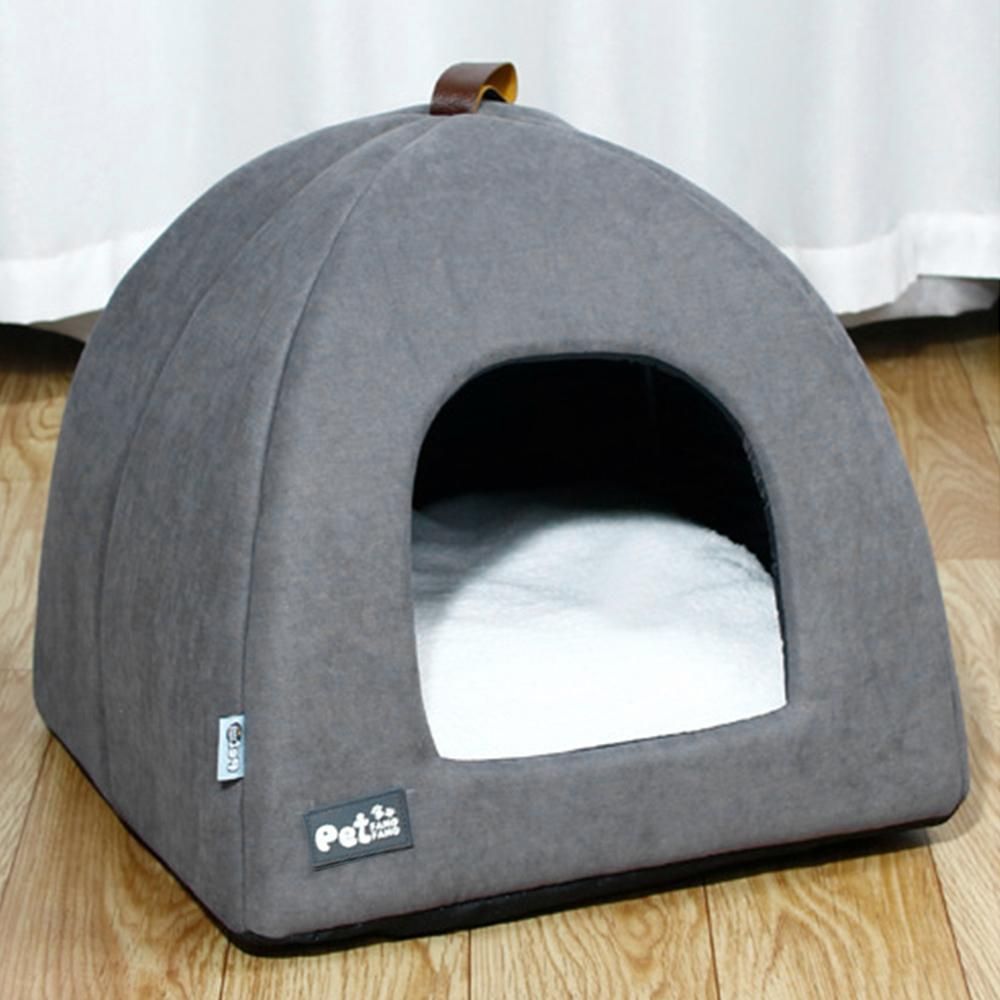 Foldable Cat Bed Breathable Cat House Indoor Pet Tent Dog Bed with Mat (Blue, Size L)