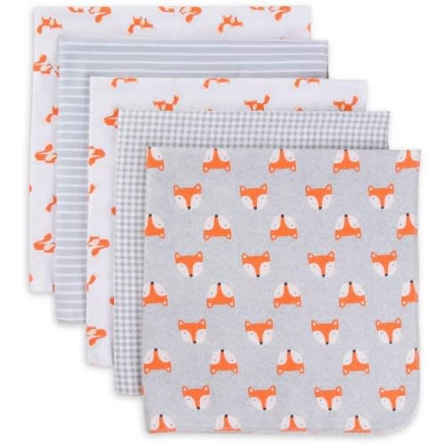 Newborn Baby Boys Fox Flannel Receiving Blanket - 5 Piece Pack