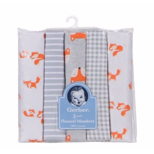 Newborn Baby Boys Fox Flannel Receiving Blanket - 5 Piece Pack
