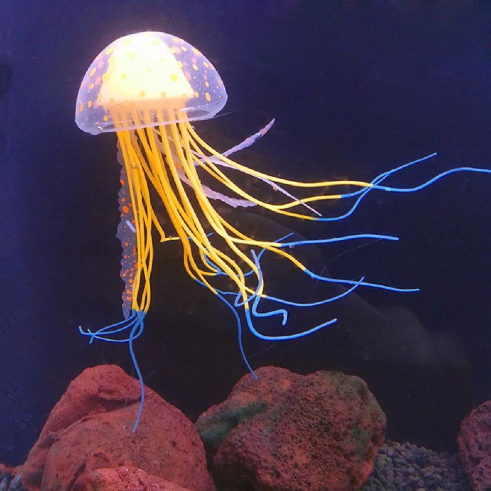 1pcs Glowing Moon Jellyfish Aquarium Decor Artificial Jellyfish Fish Tank Ornament Harmless To All Fish For Both Fresh And Salt Orange