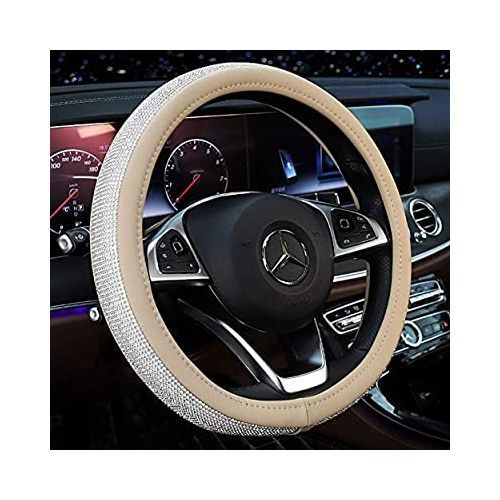 Diamond/stone Encrusted Car Steering Wheel Cover Cream