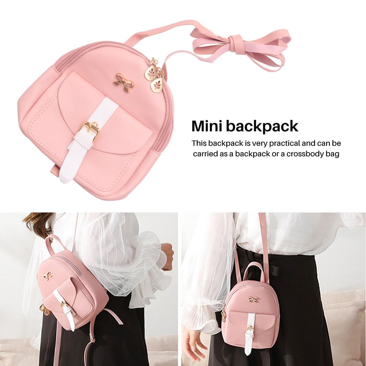 Mini Backpack Small Diagonal Bag Leather Backpack Cute Bow Backpack Ladies Wallet