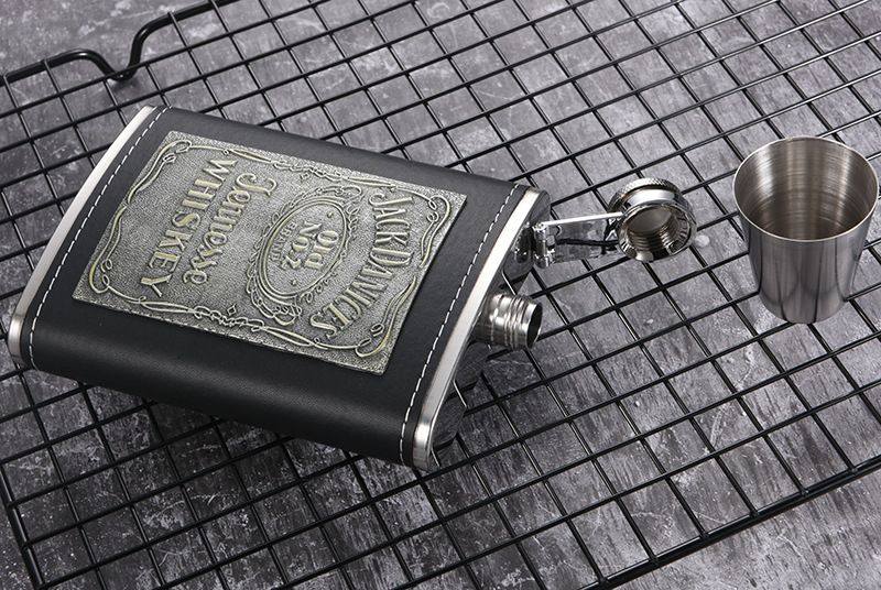 80Z Hip Flask Set -PU Leather Body Cover With Funnel 2 Cups