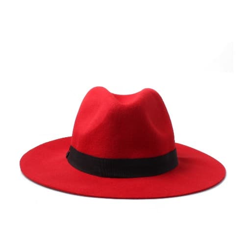 Brim Wool Fedora Hat - Red