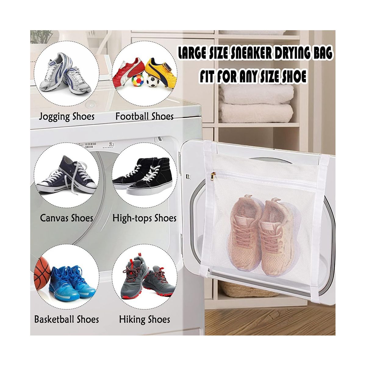 3 Pcs Sneaker Wash&Dry Net Bag for Dryer,Honey C