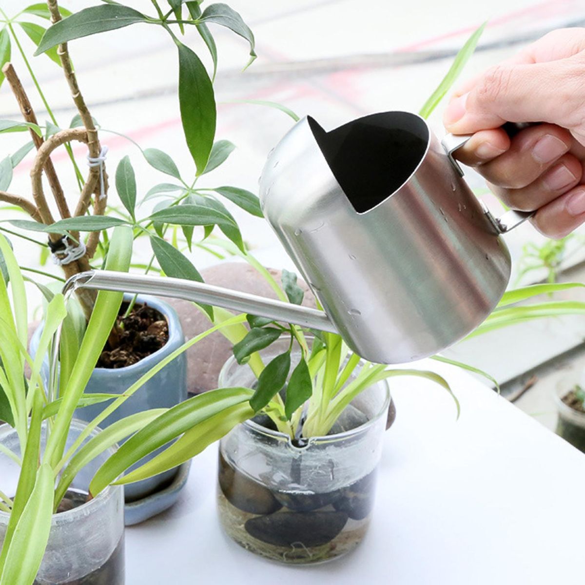Long Nozzle Watering Stainless Steel Mini Watering Long for Plants Silver