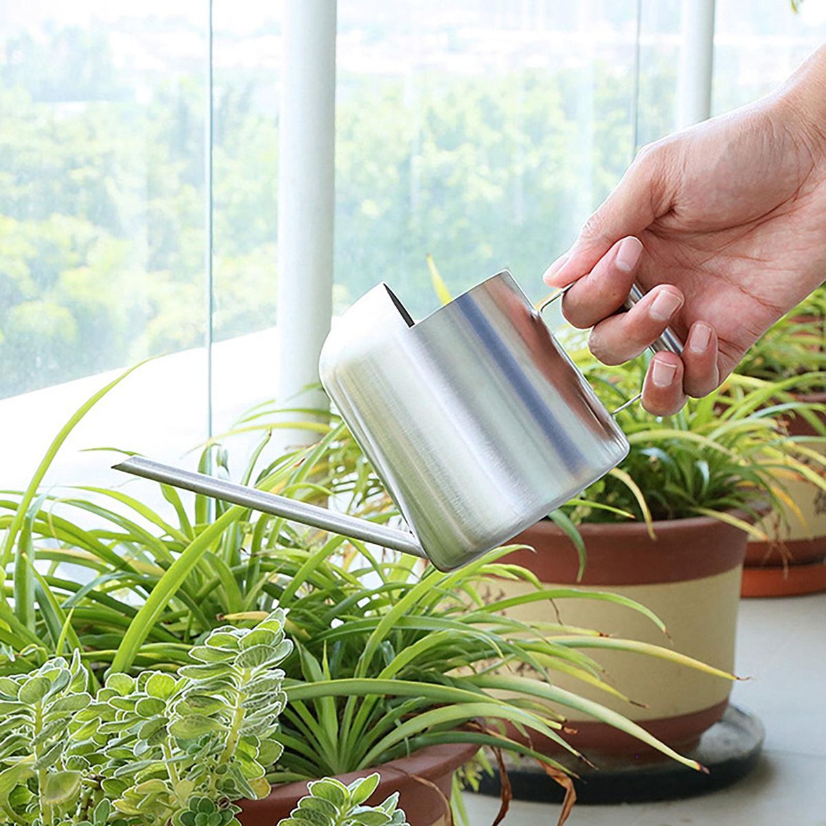 Long Nozzle Watering Stainless Steel Mini Watering Long for Plants Silver
