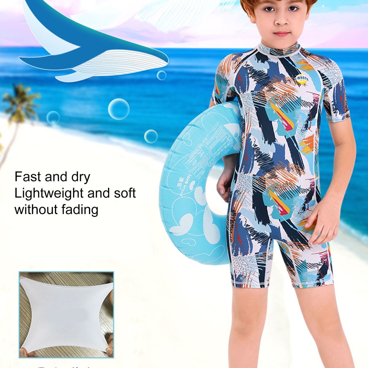 Elastic Breathable Spandex Children One-piece Monokini-Blue