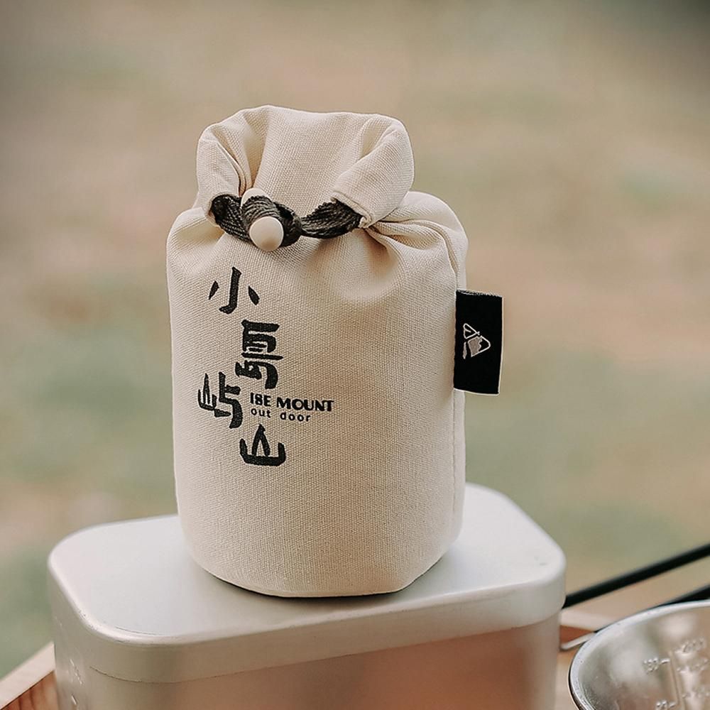 Outdoor Camping Grain Rice Canvas Storage Bag Funnel Mouth Wooden Buckle Bundle Mouth 680ml Large Capacity Dried Fruit Coffee Bean Carrying Bags