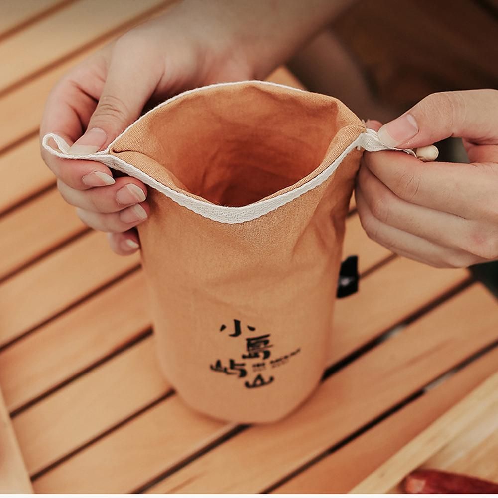Outdoor Camping Grain Rice Canvas Storage Bag Funnel Mouth Wooden Buckle Bundle Mouth 680ml Large Capacity Dried Fruit Coffee Bean Carrying Bags