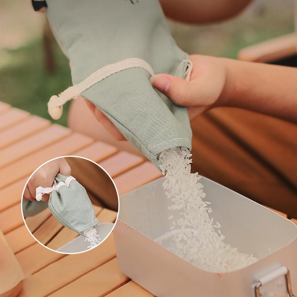 Outdoor Camping Grain Rice Canvas Storage Bag Funnel Mouth Wooden Buckle Bundle Mouth 680ml Large Capacity Dried Fruit Coffee Bean Carrying Bags