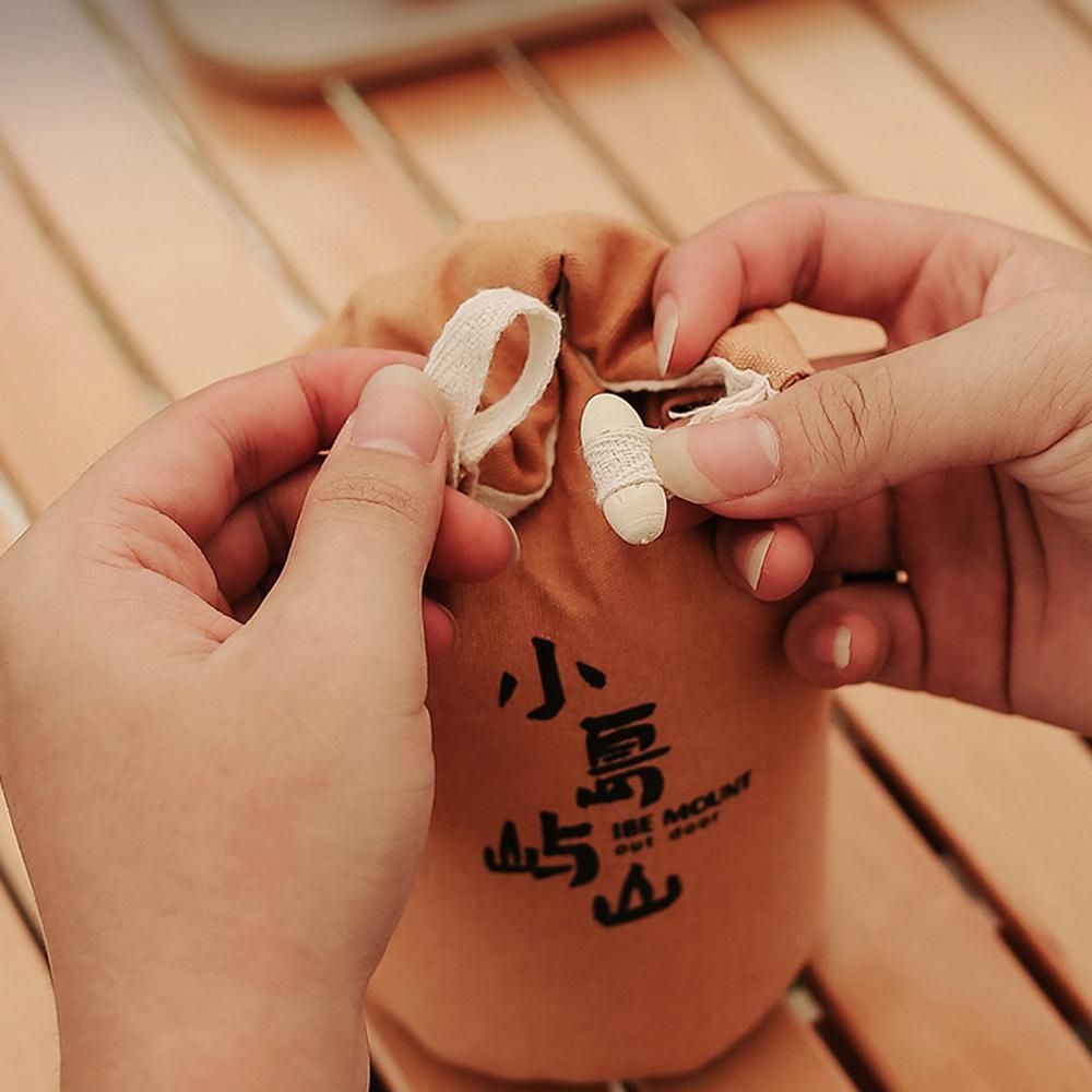 Outdoor Camping Grain Rice Canvas Storage Bag Funnel Mouth Wooden Buckle Bundle Mouth 680ml Large Capacity Dried Fruit Coffee Bean Carrying Bags