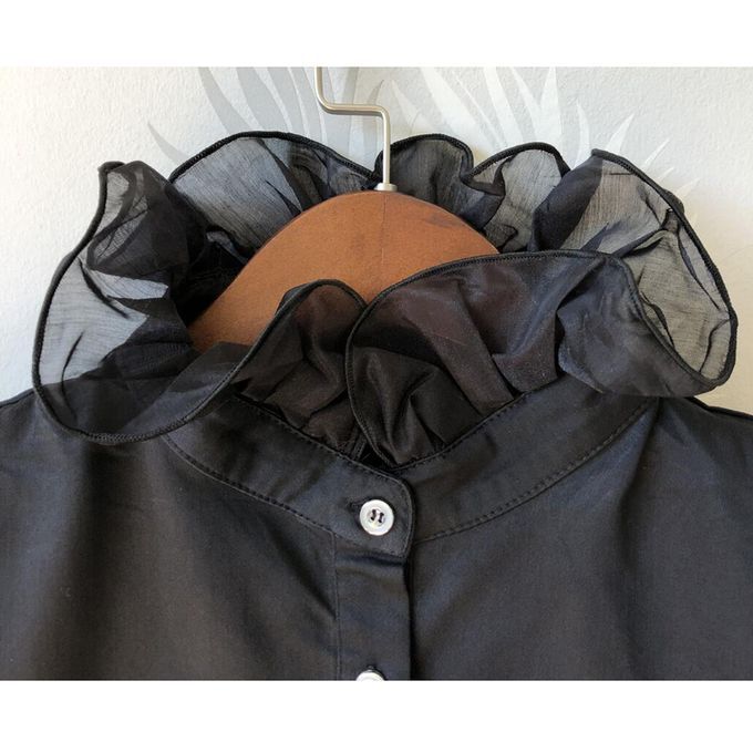 Women Chiffon Detachable Faux Shirt Stand Collar False Necklace Black