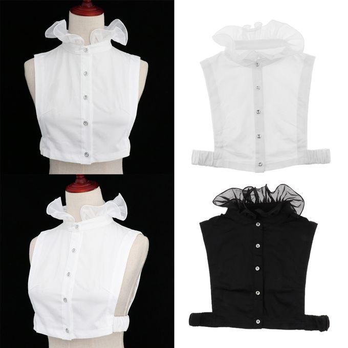 Women Chiffon Detachable Faux Shirt Stand Collar False Necklace Black