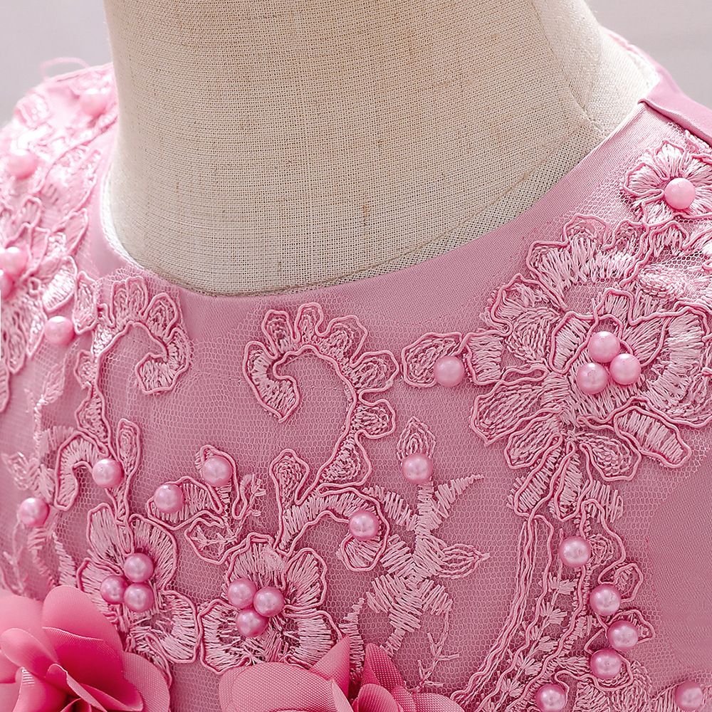 Beaded Lace Chest Girls Special Occasion Dress-PEACH