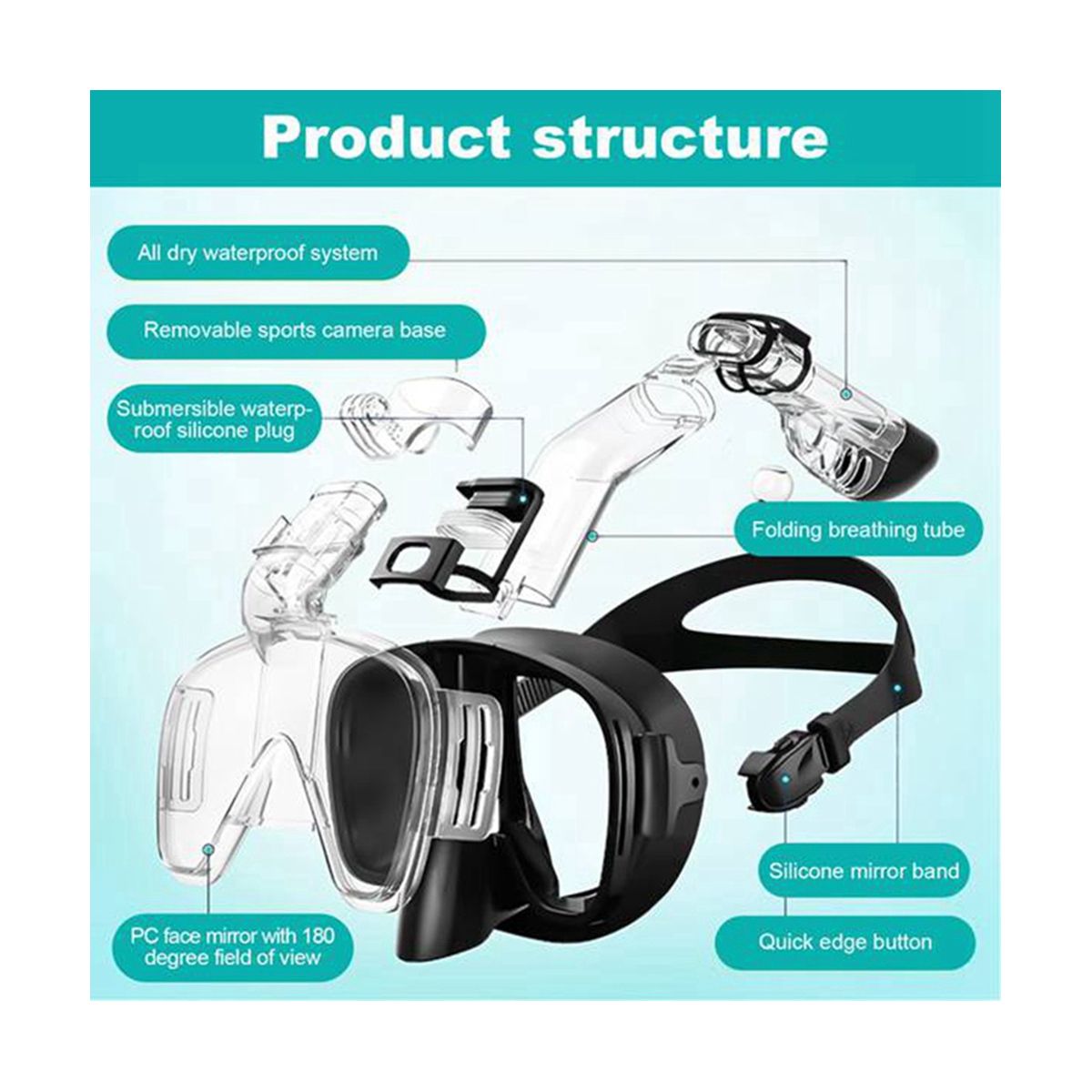 Diving Mask Anti-Fog Snorkel Mask Set with Full Dry for