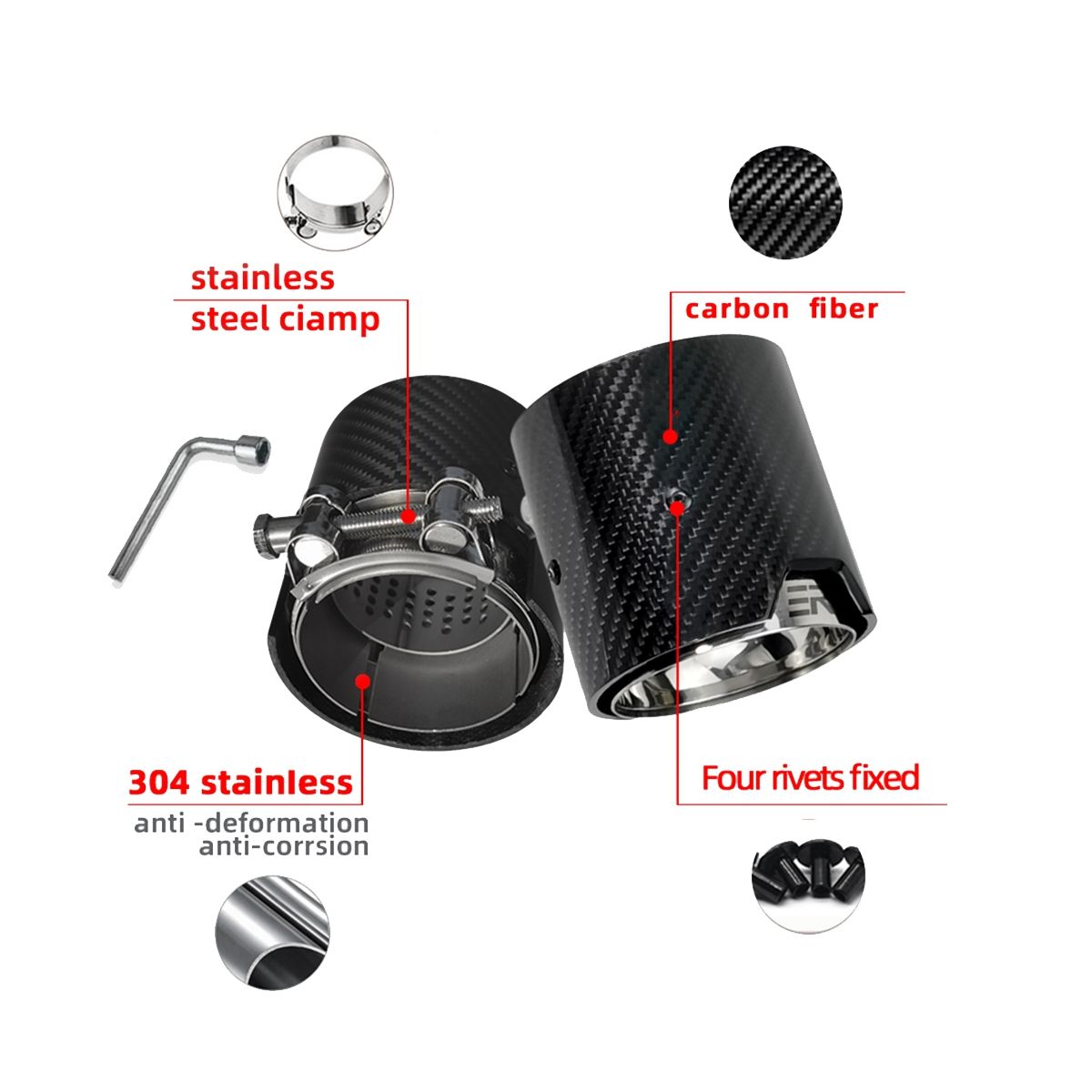 1PCS Glossy Carbon Fiber Exhaust Tip Auspuffspitze for M2