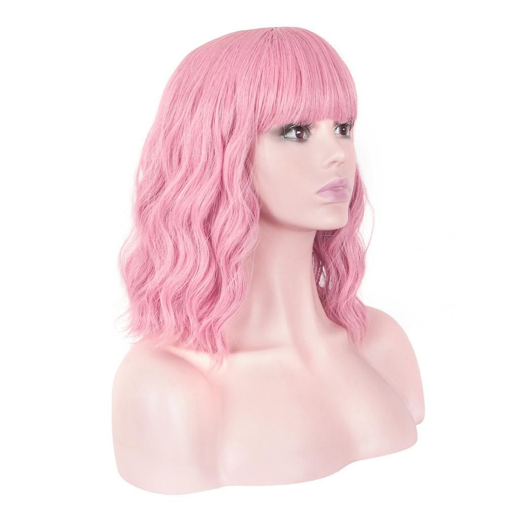 Wavy Short Wigs with Air Bangs Shoulder Length Wig Cosplay Wig Water Ripple Corn Perm Hairstyle Daily Fashion Wig