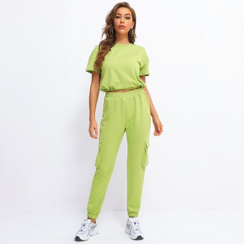 Green Sportswear Set Mid-length Top And Trouser Set