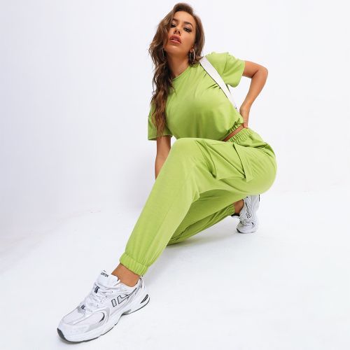 Green Sportswear Set Mid-length Top And Trouser Set