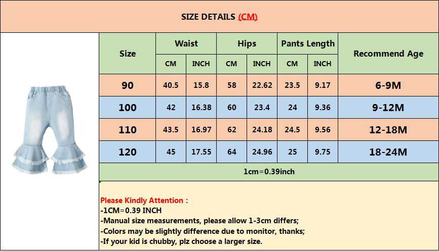 0-3 Years Toddler Baby Girl Pants Solid Bell-bottoms Jeans