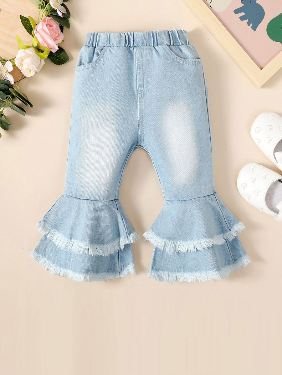 0-3 Years Toddler Baby Girl Pants Solid Bell-bottoms Jeans