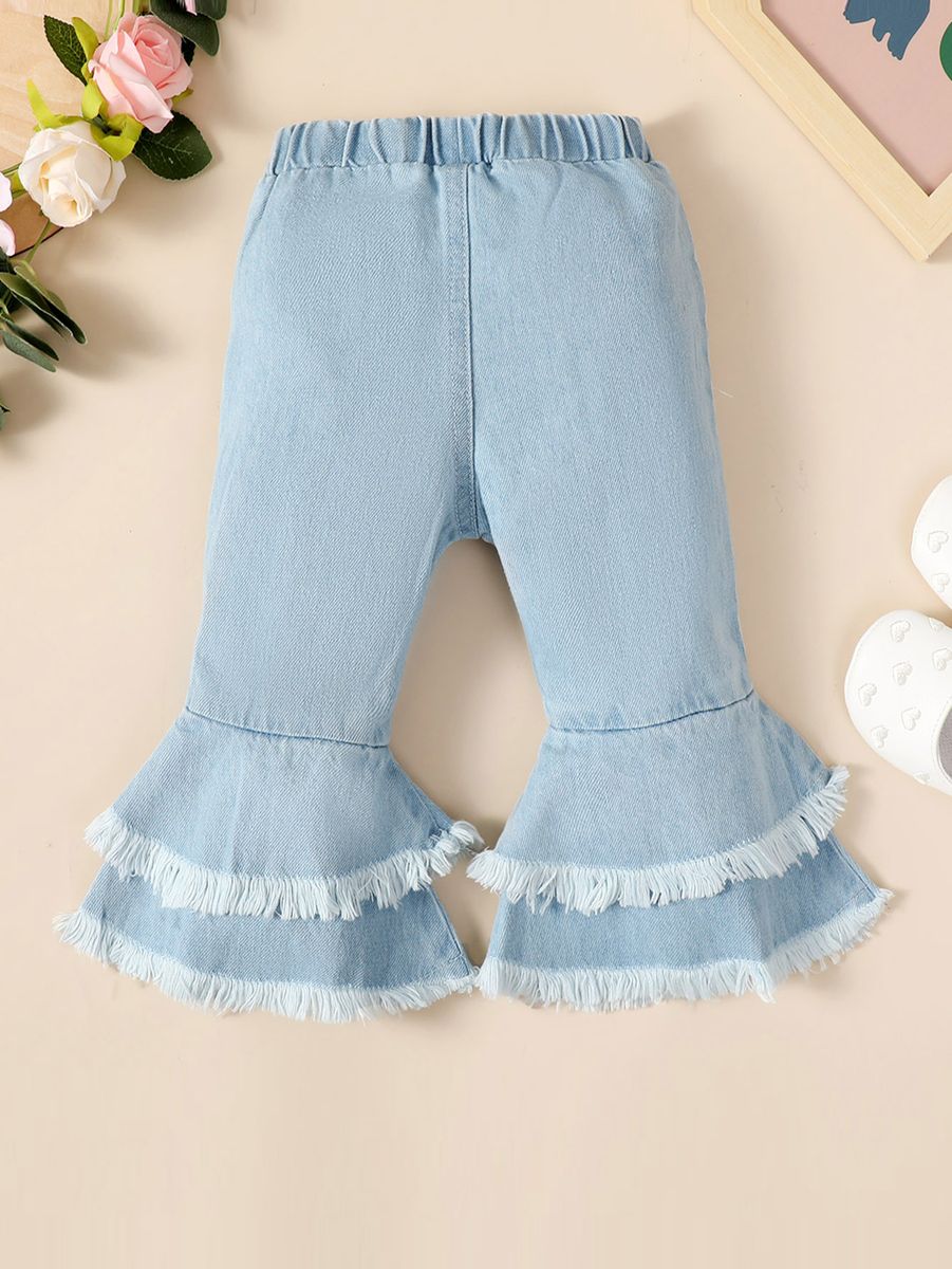 0-3 Years Toddler Baby Girl Pants Solid Bell-bottoms Jeans