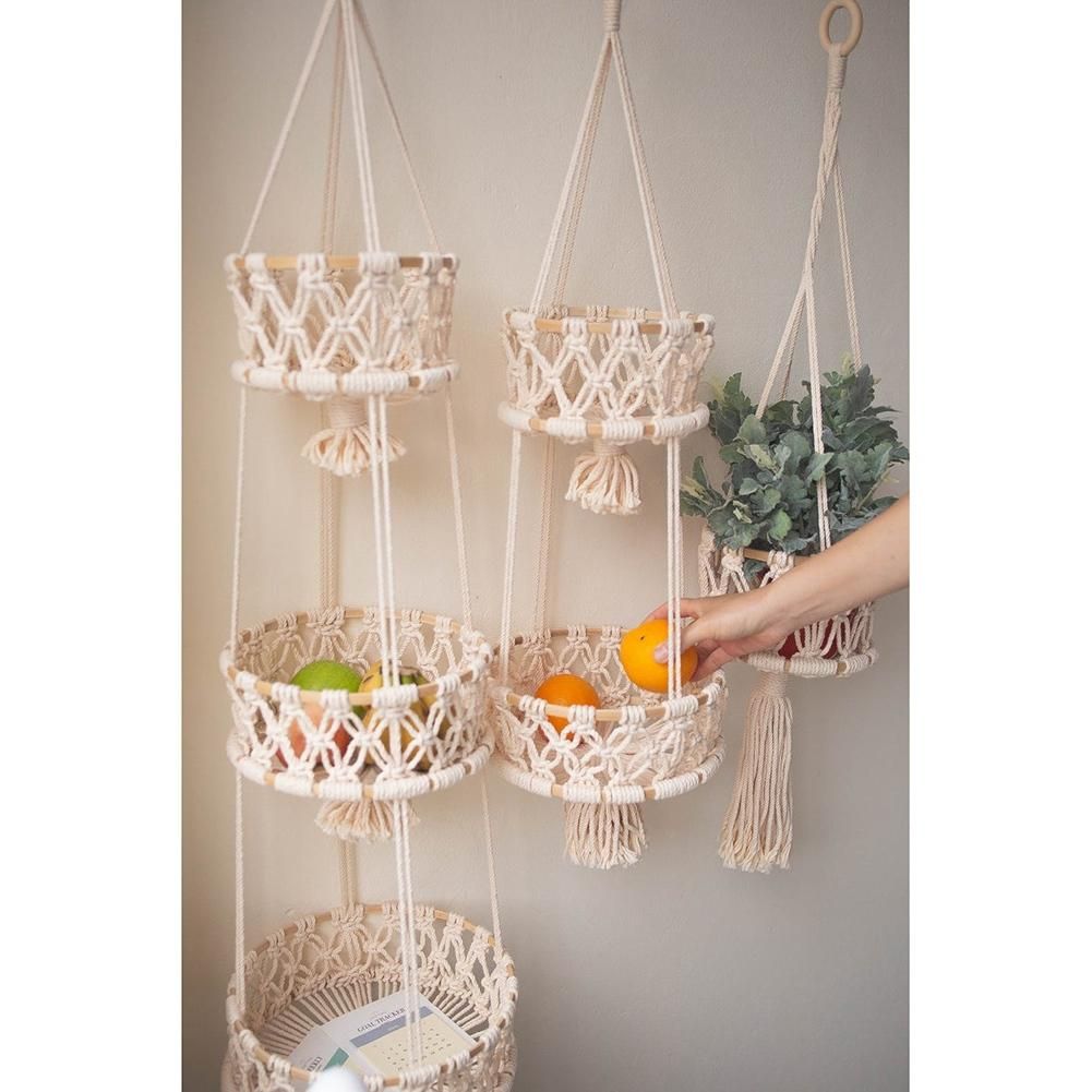 3 Tier Hanging Basket Macrame Fruit Storage Container
