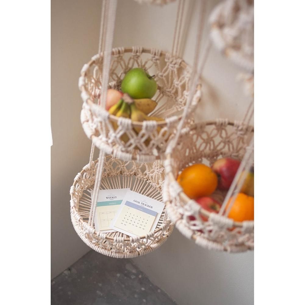 3 Tier Hanging Basket Macrame Fruit Storage Container