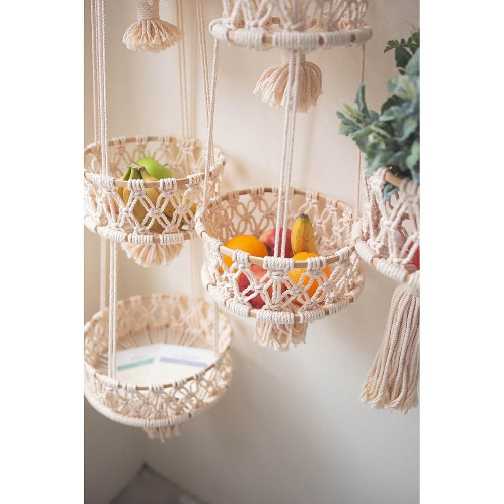 3 Tier Hanging Basket Macrame Fruit Storage Container